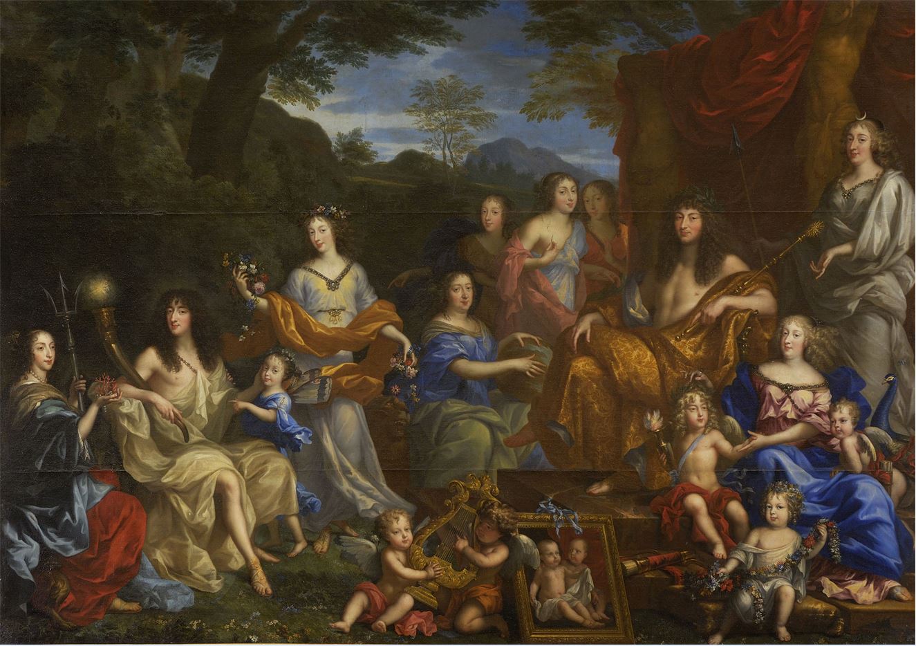 L'image montre le Portrait mythologique de la famille de Louis XIV par Nocret